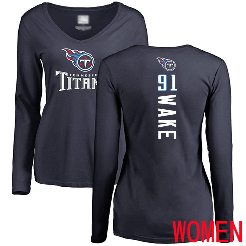 Tennessee Titans Navy Blue Women Cameron Wake Backer NFL Football 91 Long Sleeve T Shirt